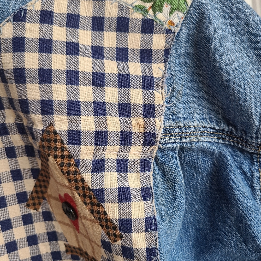 Vintage Blue Pilot Patchwork Sunflower Denim Jean… - image 7